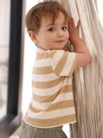 T-shirt met strepen voor baby's in honingraat gebreid cappuccino - thumbnail