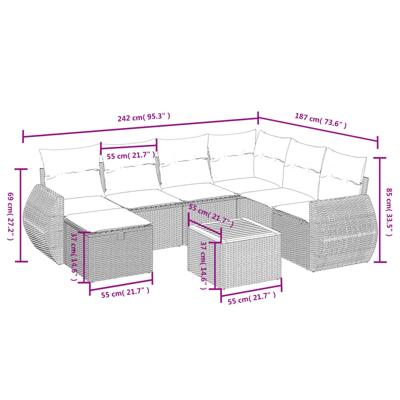 8-delige Loungeset met kussens poly rattan zwart - thumbnail