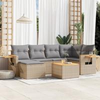 7-delige Loungeset met kussens poly rattan beige - thumbnail