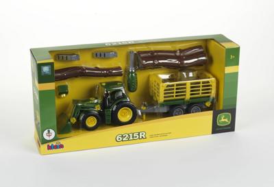 Theo Klein John Deere tractor met hout- en hooiwagen