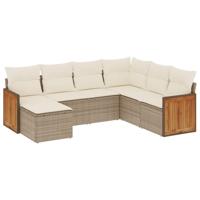 7-delige Loungeset met kussens poly rattan beige - thumbnail