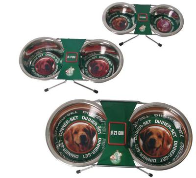 Dinner-set inclusief 2 RVS bakken 21 cm Eet-en-drinkbakken-hond Gebr. de Boon - Gebr de boon