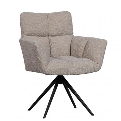 WOOOD Draaibare Eetkamerstoel 'Vinny' Bouclé met armleuning, kleur Zand WOOOD Draaibare Eetkamerstoel 'Vinny' Bouclé met armleuning, kleur Zand