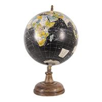 Clayre & Eef Wereldbol 22x33 cm Zwart Hout Ijzer Globe - thumbnail