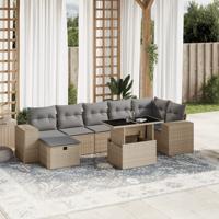 8-delige Loungeset met kussens poly rattan beige - thumbnail