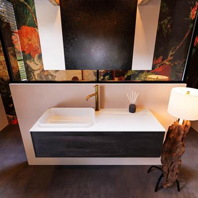 Badkamermeubelset Mondiaz Erin 120 cm met 1 Lade met RIDGE Wastafel Links Talc met 1 kraangat Greeploos Mat Dark Brown Badkamermeubelset Mondiaz Erin 120 cm met 1 Lade met RIDGE Wastafel Links Talc met 1 kraangat Greeploos Mat Dark Brown