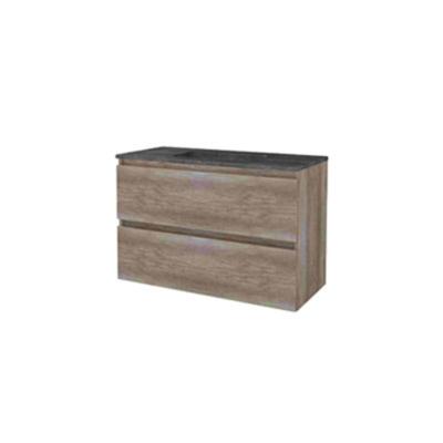 Basic-Line Start 46 Badkamermeubelset - 100 x 46 cm - Greeploos - 2 Lades - Hardstenen Wastafel - 1 Kraangat - Scotch Oak