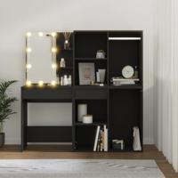 Kaptafel met kastjes LED bewerkt hout zwart - thumbnail