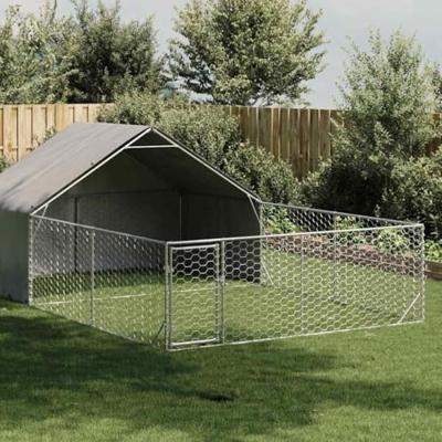 vidaXL Hondenkennel met ren 6x3x1,9 m gegalvaniseerd staal, hondenkooi voor buiten, grote hondenkooi, overdekte hondenkennel