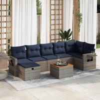 8-delige Loungeset met kussens poly rattan grijs - thumbnail