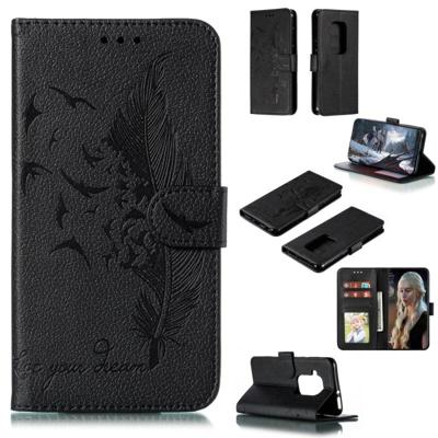 Feather patroon Litchi textuur horizontale Flip lederen draagtas met portemonnee & houder & kaartsleuven voor Motorola One Pro (zwart)
