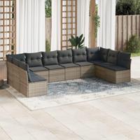 10-delige Loungeset met kussens poly rattan grijs - thumbnail
