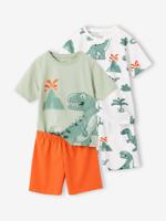 Set van 2 pyjamashorts voor jongens met dinosaurusprint saliegroen - thumbnail