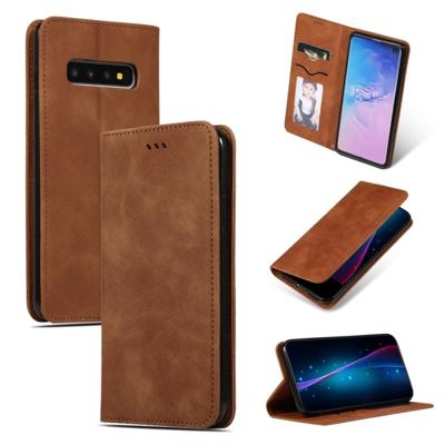 Retro huid feel Business magnetische horizontale Flip lederen case voor Samsung Galaxy S10?? (bruin)