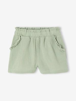 Short voor meisjes van katoengaas saliegroen Short voor meisjes van katoengaas saliegroen