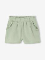 Short voor meisjes van katoengaas saliegroen - thumbnail