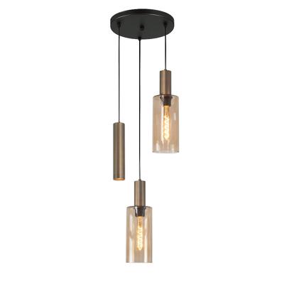 Highlight 3-lichts hanglampPerugia zwart met koper brons - H5702.32