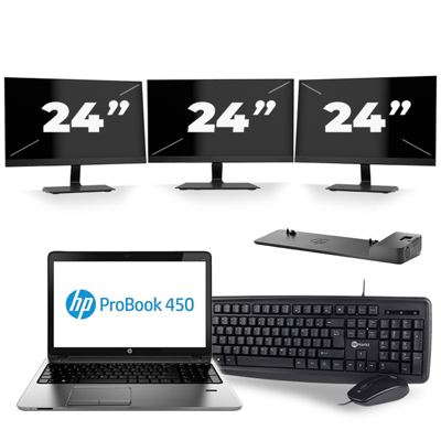HP ProBook 450 G2 - Intel Core i3-5e Generatie - 15 inch - 8GB RAM - 256GB SSD - Windows 11 + 3x 24 inch Monitor