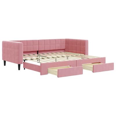Slaapbank met onderschuifbed en lades 90x200 cm fluweel roze - thumbnail