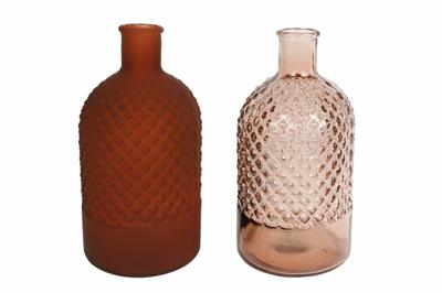 Vaas "Diamond" fles mat/helder terra a2 glas 12x12x22cm per stuk. Vaas "Diamond" fles mat/helder terra a2 glas 12x12x22cm per stuk.