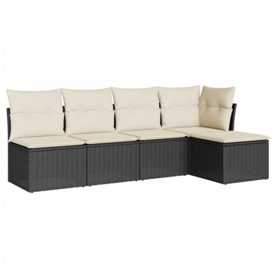 5-delige Loungeset met kussens poly rattan zwart - thumbnail