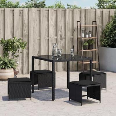 Tuinkrukken 4 st met kussens 40x40x35 cm poly rattan zwart Tuinkrukken 4 st met kussens 40x40x35 cm poly rattan zwart