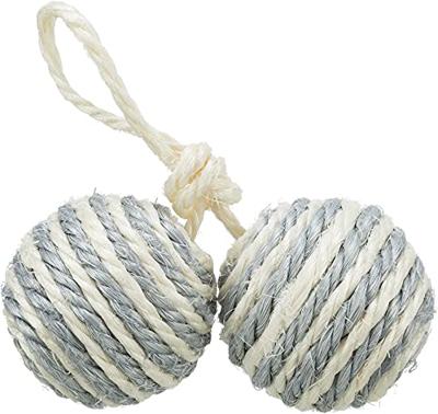 TRIXIE 2 BALLEN AAN KOORD SISAL ASSORTI 4,5X4,5X4,5 CM 4 ST