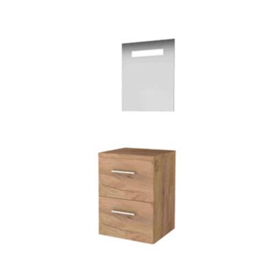 Basic-Line Economic 46 Badkamermeubelset - 50 x 46 cm - Met Grepen - 2 Lades - Wastafelblad - Spiegel met LED Verlichting - Whisky Oak