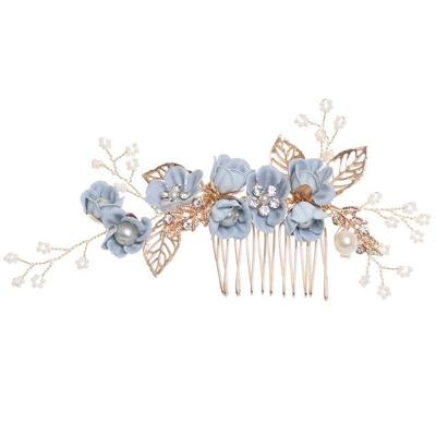Mode bloem haar kammen hoofdtooi Prom Bridal Wedding haaraccessoires goud laat haar sieraden haar pinnen (blauw grote maat)