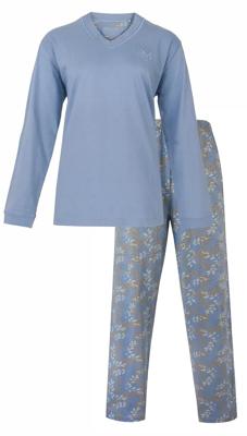 Medaillion katoenen dames pyjama lange mouw - Blue