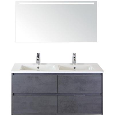Porto Badmeubelset 120 cm - 4 Laden Beton Antrac - Keramische Wastafel Wit Slim met Sence Spiegel