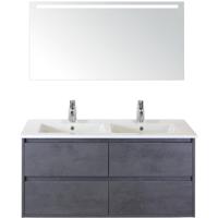 Porto Badmeubelset 120 cm - 4 Laden Beton Antrac - Keramische Wastafel Wit Slim met Sence Spiegel - thumbnail