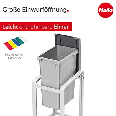 Hailo ProfiLine Öko XL 9352020 Afvalscheidingssysteem 35 l Kunststof (l x b x h) 382 x 350 x 570 mm Grijs 1 stuk(s)