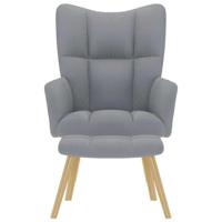 Relaxstoel met voetenbankje stof lichtgrijs - thumbnail