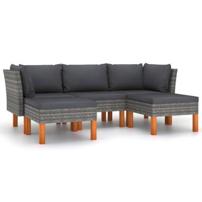 5-delige Loungeset met kussens poly rattan grijs