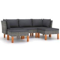 5-delige Loungeset met kussens poly rattan grijs - thumbnail
