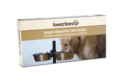 Standaard met 2 rvs 25 cm hondenvoerbakken zwart