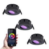 Set van 3 Napels smart inbouwspots - IP65 Waterdicht - 8 Watt 600 Lumen - Kantelbaar - Wifi + Bluetooth - RGBWW - Google Home, Amazon Alexa en Siri - Zwart - Voor binnen en buiten - thumbnail