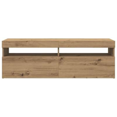 Tv-meubel met LED 120x35x40 cm bewerkt hout artisanaal eiken