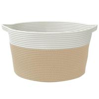 Opbergmand 40x25 cm katoen beige en wit - thumbnail