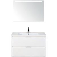 Porto Badmeubelset 90 cm - Wit Hoogglans - Keramische Wastafel Wit Slim met Sence Spiegel - thumbnail
