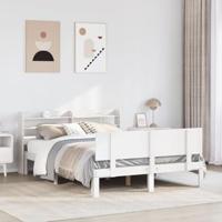 Bedframe met hoofdbord massief grenenhout wit 150x200 cm - thumbnail