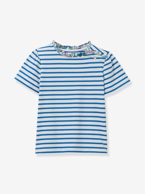 T-shirt met strepen voor meisjes lichtblauw