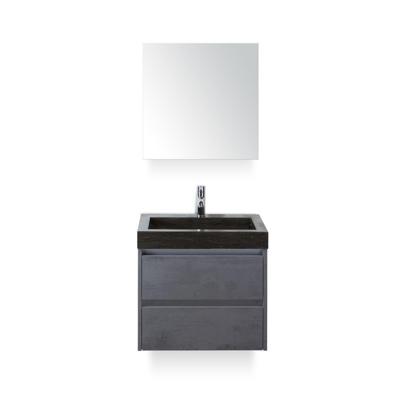 Dante Badmeubelset 60 cm - Beton Antraciet - Wastafel Hardsteen Wit Lucca - met Spiegelkast