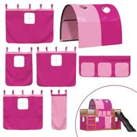 Stapelbed met glijbaan en gordijnen roze 90x200 cm - thumbnail