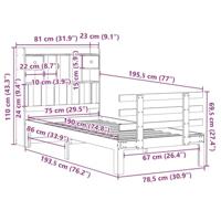 Bed met boekenkast zonder matras grenenhout wit 75x190 cm - thumbnail