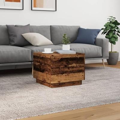 Salontafel met LED-verlichting 50x50x40 cm oud houtkleurig