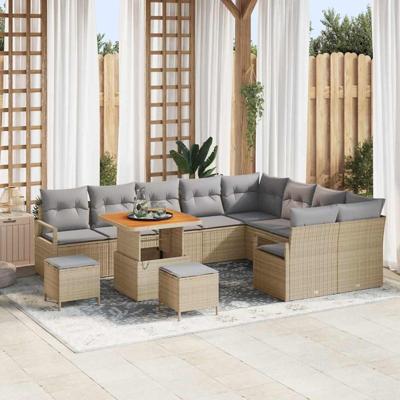 Tuinbankenset met kussen 12 pcs Beige poly rattan