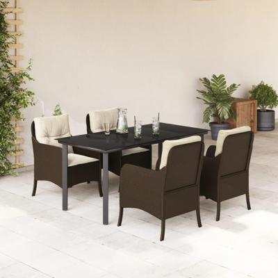 5-delige Tuinset met kussens poly rattan bruin