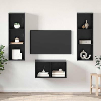 Tv-meubelset Zwart eiken 37 x 37 x 107 cm Bewerkt hout